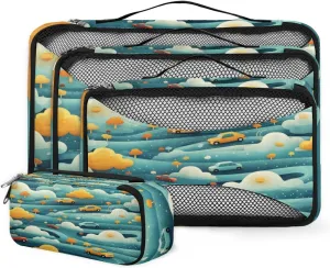 4 Set Packing Cubes for Suitcases, Travel Essentials for Carry on Luggage, Cloud Suitcase Organizers for Clothes Shoes Toiletries Travel Accessories in 4 Sizes - Colorful Truck