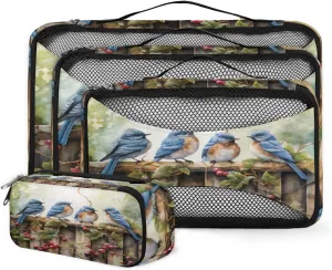 4 Set Packing Cubes for Suitcases, Travel Essentials for Carry on Luggage, Colorful Bird Suitcase Organizers for Clothes Shoes Toiletries Travel Accessories in 4 Sizes - Holly Fruit