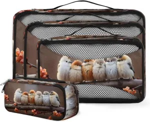 4 Set Packing Cubes for Suitcases, Travel Essentials for Carry on Luggage, Colorful Bird Suitcase Organizers for Clothes Shoes Toiletries Travel Accessories in 4 Sizes - Retro Bird