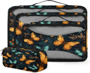 4 Set Packing Cubes for Suitcases, Travel Essentials for Carry on Luggage, Colorful Butterfly Suitcase Organizers for Clothes Shoes Toiletries Travel Accessories in 4 Sizes - Dreamy Butterfly