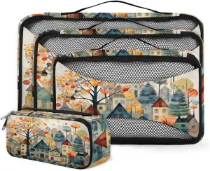 4 Set Packing Cubes for Suitcases, Travel Essentials for Carry on Luggage, Colorful Castle Suitcase Organizers for Clothes Shoes Toiletries Travel Accessories in 4 Sizes - Watercolor Castle