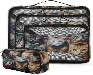 4 Set Packing Cubes for Suitcases, Travel Essentials for Carry on Luggage, Colorful Cat Suitcase Organizers for Clothes Shoes Toiletries Travel Accessories in 4 Sizes - Artistic Cat