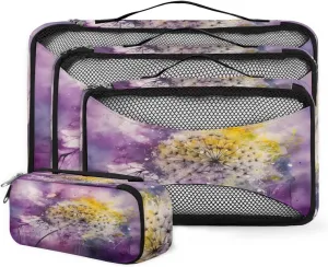 4 Set Packing Cubes for Suitcases, Travel Essentials for Carry on Luggage, Colorful Dandelion Suitcase Organizers for Clothes Shoes Toiletries Travel Accessories in 4 Sizes - Watercolor Dandelion
