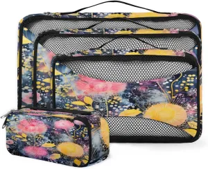 4 Set Packing Cubes for Suitcases, Travel Essentials for Carry on Luggage, Colorful Flowers Suitcase Organizers for Clothes Shoes Toiletries Travel Accessories in 4 Sizes - Lively Flowers