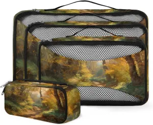 4 Set Packing Cubes for Suitcases, Travel Essentials for Carry on Luggage, Colorful Forest Suitcase Organizers for Clothes Shoes Toiletries Travel Accessories in 4 Sizes - Sunset Forest
