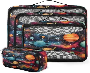 4 Set Packing Cubes for Suitcases, Travel Essentials for Carry on Luggage, Colorful Galaxy Suitcase Organizers for Clothes Shoes Toiletries Travel Accessories in 4 Sizes - Universe Galaxy