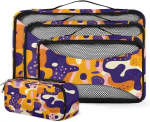 4 Set Packing Cubes for Suitcases, Travel Essentials for Carry on Luggage, Colorful Geometry Suitcase Organizers for Clothes Shoes Toiletries Travel Accessories in 4 Sizes - Graffiti