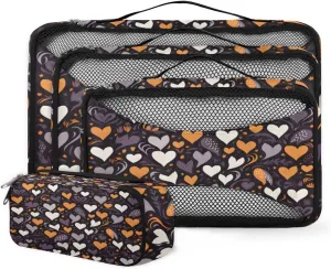 4 Set Packing Cubes for Suitcases, Travel Essentials for Carry on Luggage, Colorful Heart Suitcase Organizers for Clothes Shoes Toiletries Travel Accessories in 4 Sizes - Abstract Heart