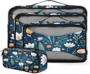 4 Set Packing Cubes for Suitcases, Travel Essentials for Carry on Luggage, Colorful Tulips Suitcase Organizers for Clothes Shoes Toiletries Travel Accessories in 4 Sizes - Flowers Tulips