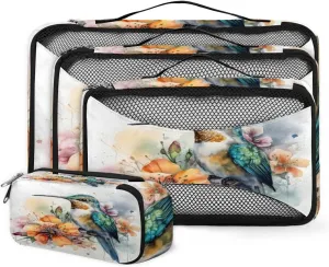 4 Set Packing Cubes for Suitcases, Travel Essentials for Carry on Luggage, Cute Bird Suitcase Organizers for Clothes Shoes Toiletries Travel Accessories in 4 Sizes - Fantastic Bird