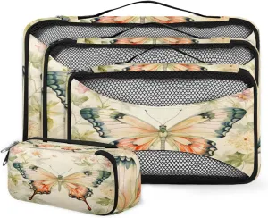 4 Set Packing Cubes for Suitcases, Travel Essentials for Carry on Luggage, Cute Butterfly Suitcase Organizers for Clothes Shoes Toiletries Travel Accessories in 4 Sizes - Retro Butterfly