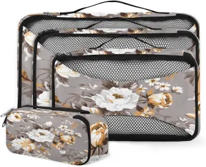4 Set Packing Cubes for Suitcases, Travel Essentials for Carry on Luggage, Cute Flower Suitcase Organizers for Clothes Shoes Toiletries Travel Accessories in 4 Sizes - Artistic Flower