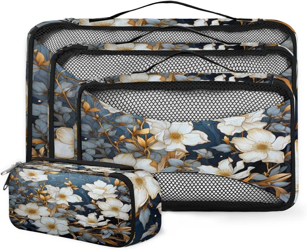 4 Set Packing Cubes for Suitcases, Travel Essentials for Carry on Luggage, Cute Flower Suitcase Organizers for Clothes Shoes Toiletries Travel Accessories in 4 Sizes - Dreamy Flower