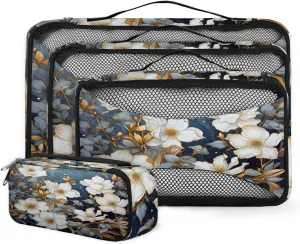 4 Set Packing Cubes for Suitcases, Travel Essentials for Carry on Luggage, Cute Flower Suitcase Organizers for Clothes Shoes Toiletries Travel Accessories in 4 Sizes - Dreamy Flower