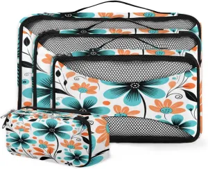 4 Set Packing Cubes for Suitcases, Travel Essentials for Carry on Luggage, Cute Flowers Suitcase Organizers for Clothes Shoes Toiletries Travel Accessories in 4 Sizes - Beautiful Flowers