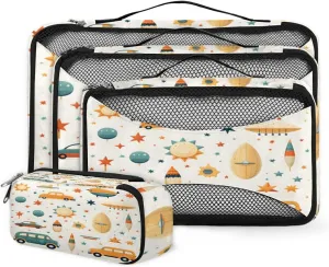 4 Set Packing Cubes for Suitcases, Travel Essentials for Carry on Luggage, Cute Truck Suitcase Organizers for Clothes Shoes Toiletries Travel Accessories in 4 Sizes - Colorful Truck