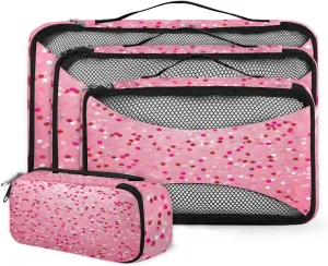4 Set Packing Cubes for Suitcases, Travel Essentials for Carry on Luggage, Dark Pink Suitcase Organizers for Clothes Shoes Toiletries Travel Accessories in 4 Sizes - Glitter