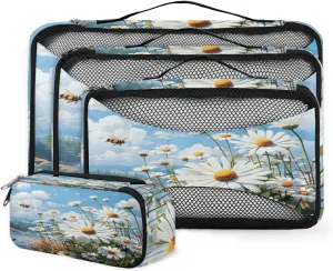 4 Set Packing Cubes for Suitcases, Travel Essentials for Carry on Luggage, Dreamy Bee Suitcase Organizers for Clothes Shoes Toiletries Travel Accessories in 4 Sizes - Fantastic Bee