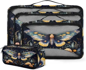 4 Set Packing Cubes for Suitcases, Travel Essentials for Carry on Luggage, Dreamy Butterfly Suitcase Organizers for Clothes Shoes Toiletries Travel Accessories in 4 Sizes - Gothic Butterfly