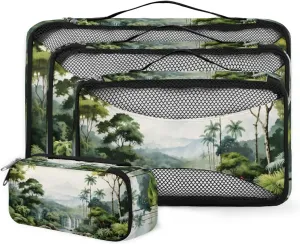 4 Set Packing Cubes for Suitcases, Travel Essentials for Carry on Luggage, Dreamy Forest Suitcase Organizers for Clothes Shoes Toiletries Travel Accessories in 4 Sizes - Watercolor Forest