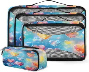 4 Set Packing Cubes for Suitcases, Travel Essentials for Carry on Luggage, Dreamy Heart Suitcase Organizers for Clothes Shoes Toiletries Travel Accessories in 4 Sizes - Abstract Heart