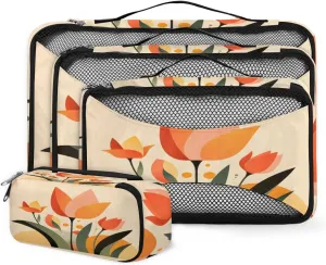 4 Set Packing Cubes for Suitcases, Travel Essentials for Carry on Luggage, Dreamy Tulips Suitcase Organizers for Clothes Shoes Toiletries Travel Accessories in 4 Sizes - Abstract Tulips