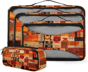 4 Set Packing Cubes for Suitcases, Travel Essentials for Carry on Luggage, Ethnic Aztec Suitcase Organizers for Clothes Shoes Toiletries Travel Accessories in 4 Sizes - Polynesian Pattern