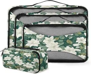 4 Set Packing Cubes for Suitcases, Travel Essentials for Carry on Luggage, Ethnic Flowers Suitcase Organizers for Clothes Shoes Toiletries Travel Accessories in 4 Sizes - Artistic Flowers