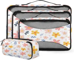4 Set Packing Cubes for Suitcases, Travel Essentials for Carry on Luggage, Ethnic Flowers Suitcase Organizers for Clothes Shoes Toiletries Travel Accessories in 4 Sizes - Dreamy Flowers