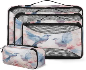 4 Set Packing Cubes for Suitcases, Travel Essentials for Carry on Luggage, Fantastic Bird Suitcase Organizers for Clothes Shoes Toiletries Travel Accessories in 4 Sizes - Colorful Bird