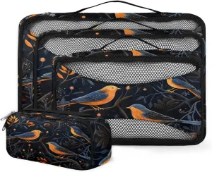 4 Set Packing Cubes for Suitcases, Travel Essentials for Carry on Luggage, Fantastic Bird Suitcase Organizers for Clothes Shoes Toiletries Travel Accessories in 4 Sizes - Retro Bird
