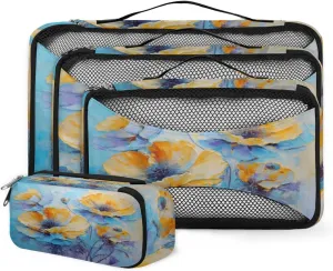 4 Set Packing Cubes for Suitcases, Travel Essentials for Carry on Luggage, Fantastic Flower Suitcase Organizers for Clothes Shoes Toiletries Travel Accessories in 4 Sizes - Beautiful Flower