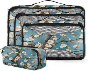 4 Set Packing Cubes for Suitcases, Travel Essentials for Carry on Luggage, Fantastic Flowers Suitcase Organizers for Clothes Shoes Toiletries Travel Accessories in 4 Sizes - Cute Flowers