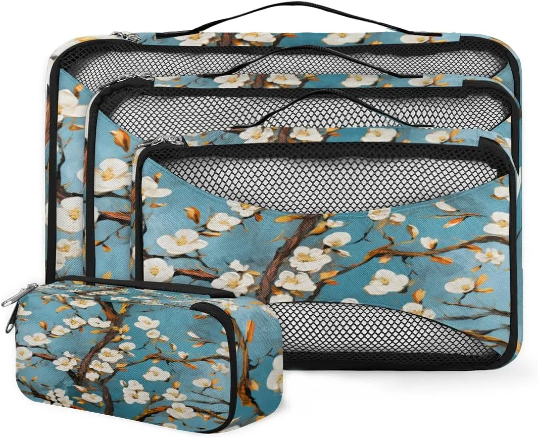 4 Set Packing Cubes for Suitcases, Travel Essentials for Carry on Luggage, Fantastic Flowers Suitcase Organizers for Clothes Shoes Toiletries Travel Accessories in 4 Sizes - Cute Flowers