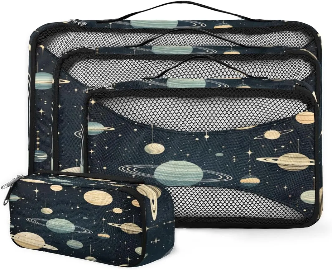4 Set Packing Cubes for Suitcases, Travel Essentials for Carry on Luggage, Fantastic Galaxy Suitcase Organizers for Clothes Shoes Toiletries Travel Accessories in 4 Sizes - Abstract Galaxy