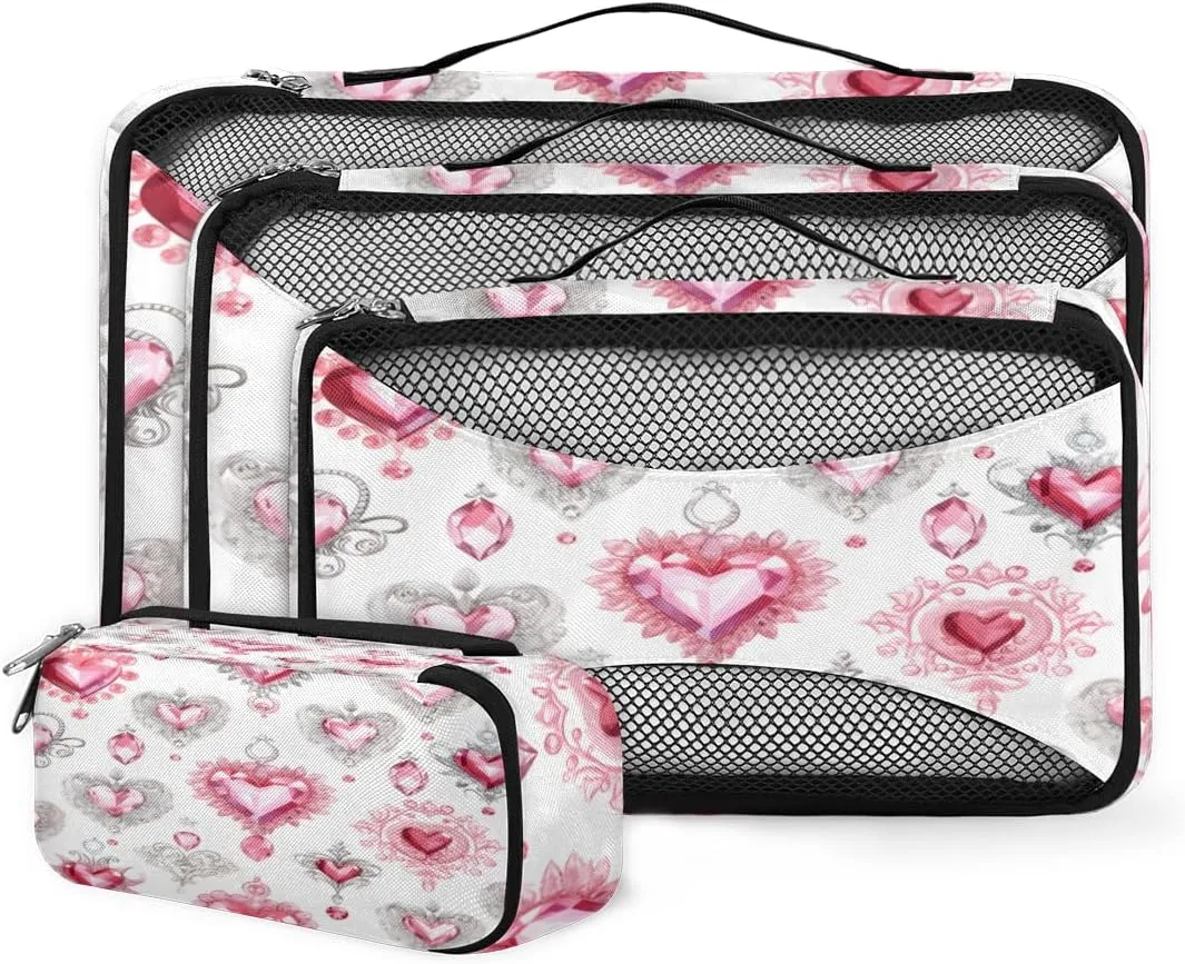 4 Set Packing Cubes for Suitcases, Travel Essentials for Carry on Luggage, Fantastic Heart Suitcase Organizers for Clothes Shoes Toiletries Travel Accessories in 4 Sizes - Graffiti Heart