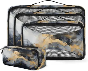 4 Set Packing Cubes for Suitcases, Travel Essentials for Carry on Luggage, Fantastic Marble Suitcase Organizers for Clothes Shoes Toiletries Travel Accessories in 4 Sizes - Modern Marble