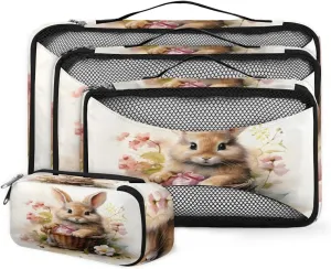 4 Set Packing Cubes for Suitcases, Travel Essentials for Carry on Luggage, Fantastic Rabbit Suitcase Organizers for Clothes Shoes Toiletries Travel Accessories in 4 Sizes - East Bunny