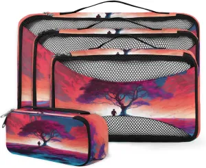 4 Set Packing Cubes for Suitcases, Travel Essentials for Carry on Luggage, Fantastic Tree Suitcase Organizers for Clothes Shoes Toiletries Travel Accessories in 4 Sizes - Colorful Tree