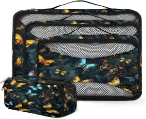 4 Set Packing Cubes for Suitcases, Travel Essentials for Carry on Luggage, Flame Butterfly Suitcase Organizers for Clothes Shoes Toiletries Travel Accessories in 4 Sizes - Dreamy Butterfly