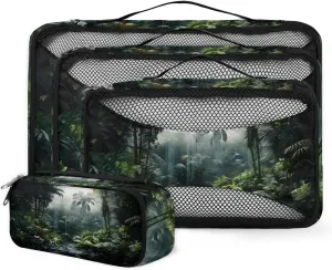 4 Set Packing Cubes for Suitcases, Travel Essentials for Carry on Luggage, Glitter Forest Suitcase Organizers for Clothes Shoes Toiletries Travel Accessories in 4 Sizes - Watercolor Forest