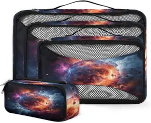 4 Set Packing Cubes for Suitcases, Travel Essentials for Carry on Luggage, Glitter Galaxy Suitcase Organizers for Clothes Shoes Toiletries Travel Accessories in 4 Sizes - Bright Galaxy