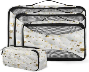 4 Set Packing Cubes for Suitcases, Travel Essentials for Carry on Luggage, Gold Star Suitcase Organizers for Clothes Shoes Toiletries Travel Accessories in 4 Sizes - Glitter