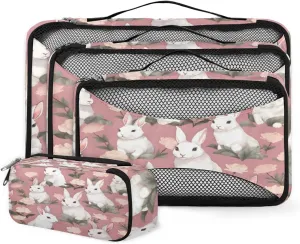 4 Set Packing Cubes for Suitcases, Travel Essentials for Carry on Luggage, Graffiti Bunny Suitcase Organizers for Clothes Shoes Toiletries Travel Accessories in 4 Sizes - Colorful Rabbit