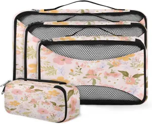 4 Set Packing Cubes for Suitcases, Travel Essentials for Carry on Luggage, Graffiti Flowers Suitcase Organizers for Clothes Shoes Toiletries Travel Accessories in 4 Sizes - Modern Flowers