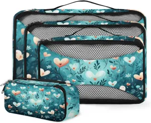 4 Set Packing Cubes for Suitcases, Travel Essentials for Carry on Luggage, Graffiti Flowers Suitcase Organizers for Clothes Shoes Toiletries Travel Accessories in 4 Sizes - Watercolor Flowers