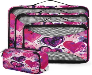 4 Set Packing Cubes for Suitcases, Travel Essentials for Carry on Luggage, Graffiti Heart Suitcase Organizers for Clothes Shoes Toiletries Travel Accessories in 4 Sizes - Colorful Heart