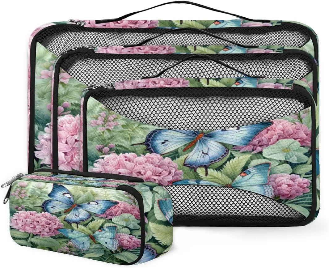 4 Set Packing Cubes for Suitcases, Travel Essentials for Carry on Luggage, Lively Flower Suitcase Organizers for Clothes Shoes Toiletries Travel Accessories in 4 Sizes - Mystical Flower