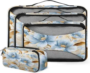 4 Set Packing Cubes for Suitcases, Travel Essentials for Carry on Luggage, Lively Flowers Suitcase Organizers for Clothes Shoes Toiletries Travel Accessories in 4 Sizes - Bright Flowers