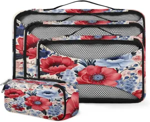 4 Set Packing Cubes for Suitcases, Travel Essentials for Carry on Luggage, Lively Flowers Suitcase Organizers for Clothes Shoes Toiletries Travel Accessories in 4 Sizes - Magical Flowers